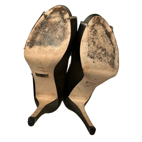 Badgley Mischka Formslag Jeweled Deep Grey Satin Peep Toe Pump Size 9 - Picture 8 of 13